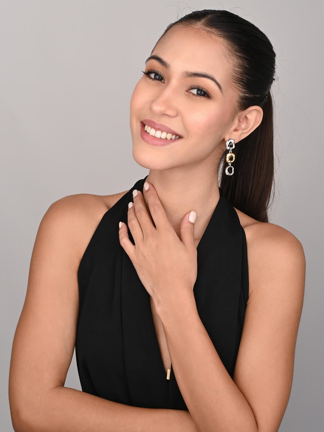 Dual ToneTextured Link Drop Earrings