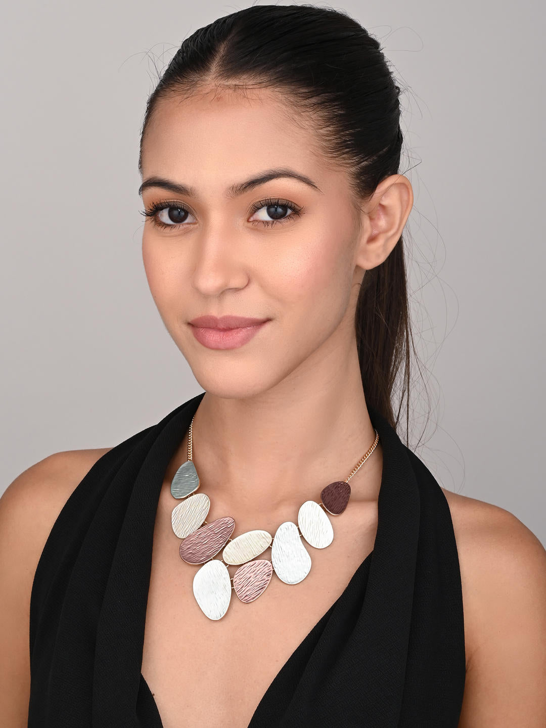 Brown & Silver Statement Pebble Necklace