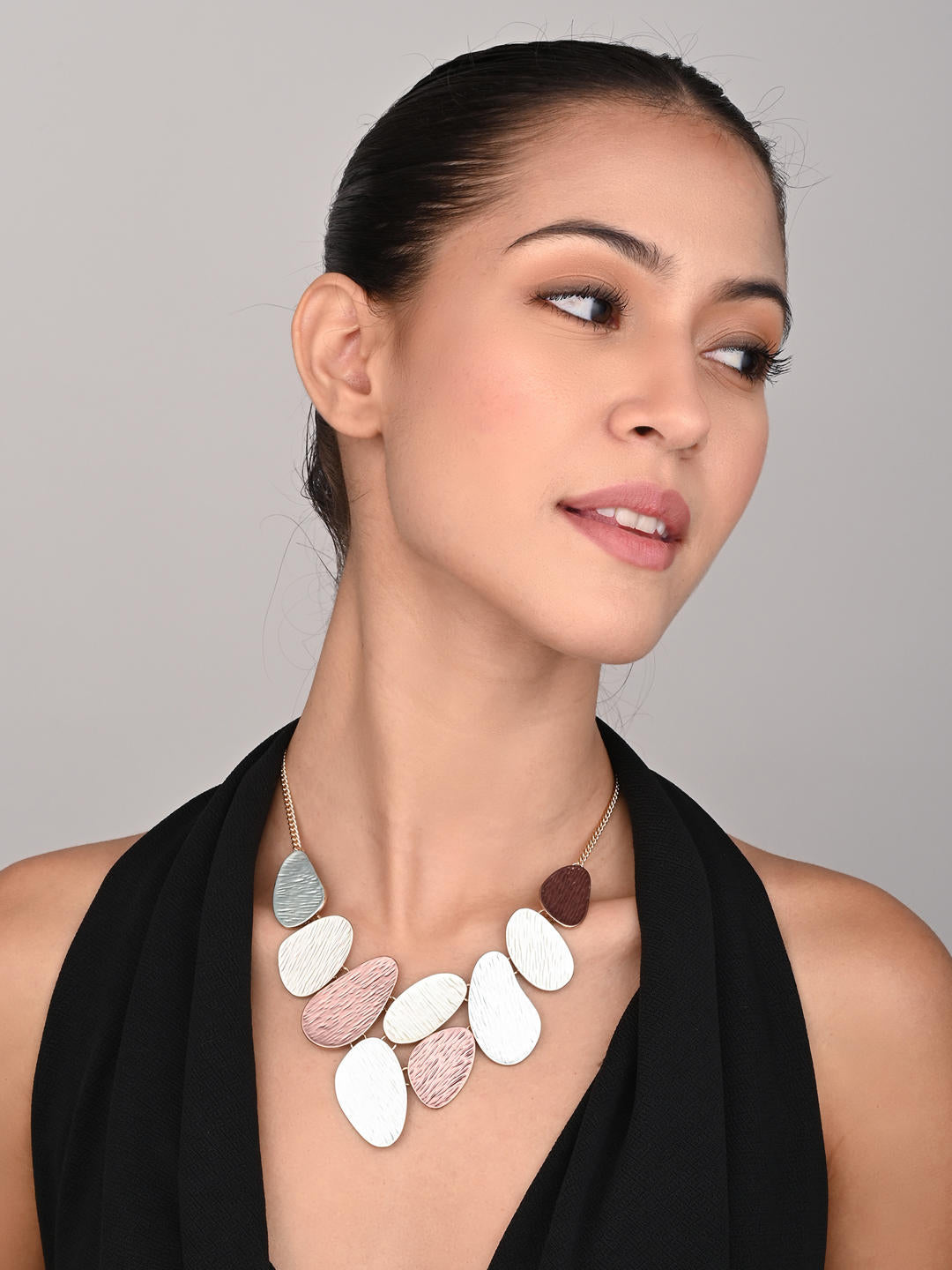 Brown & Silver Statement Pebble Necklace