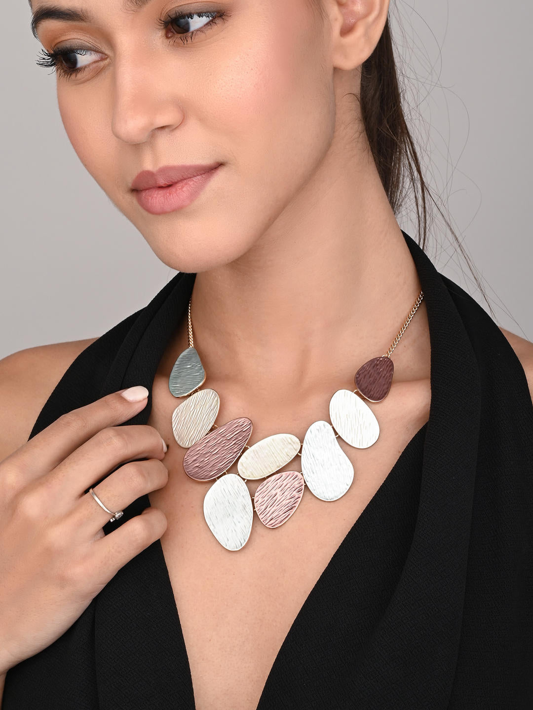 Brown & Silver Statement Pebble Necklace