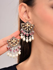 Regal Kundan Pearl & Ruby Chandelier Earrings