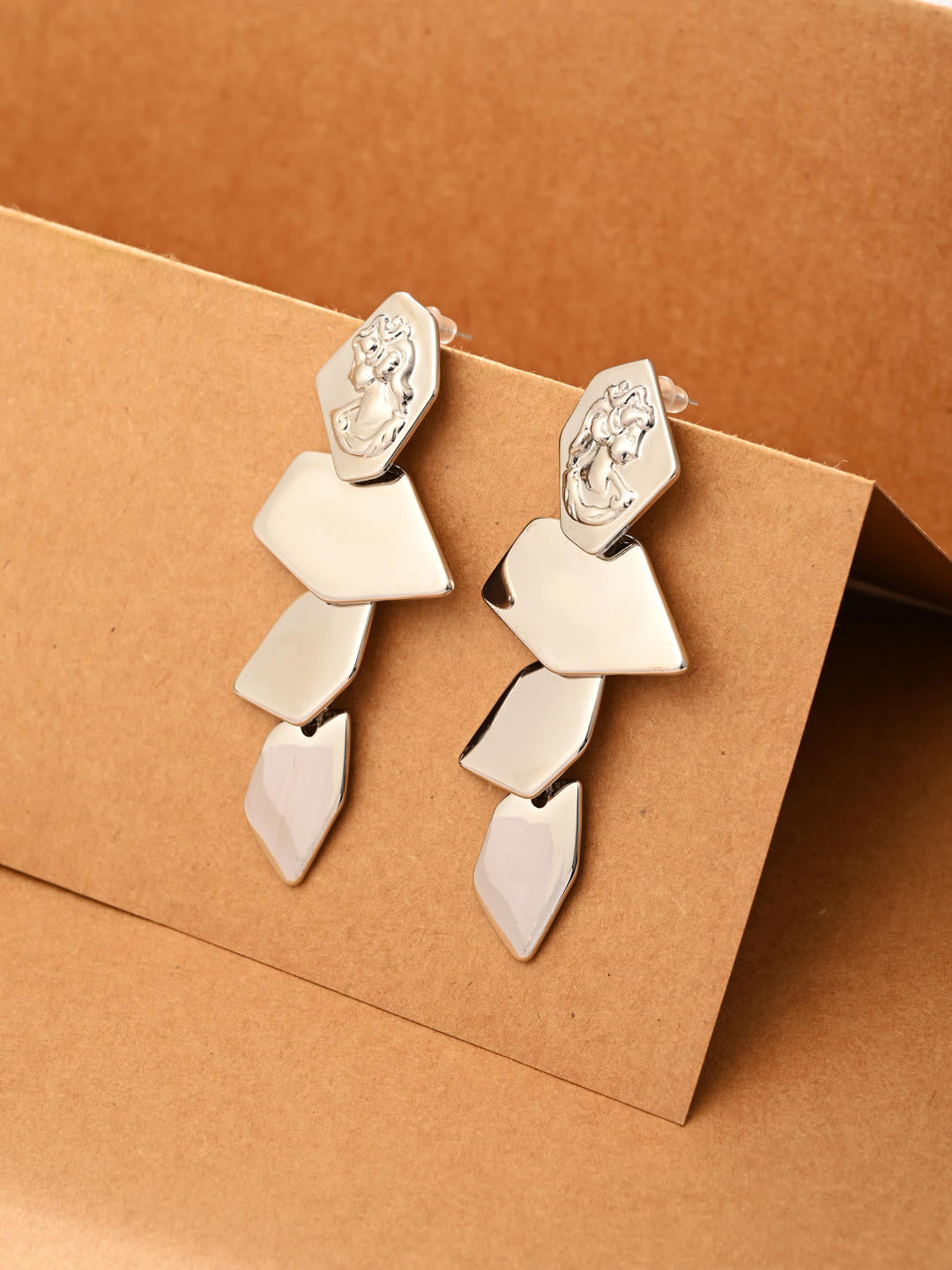 Athena Silver Geometric Drop Earrings
