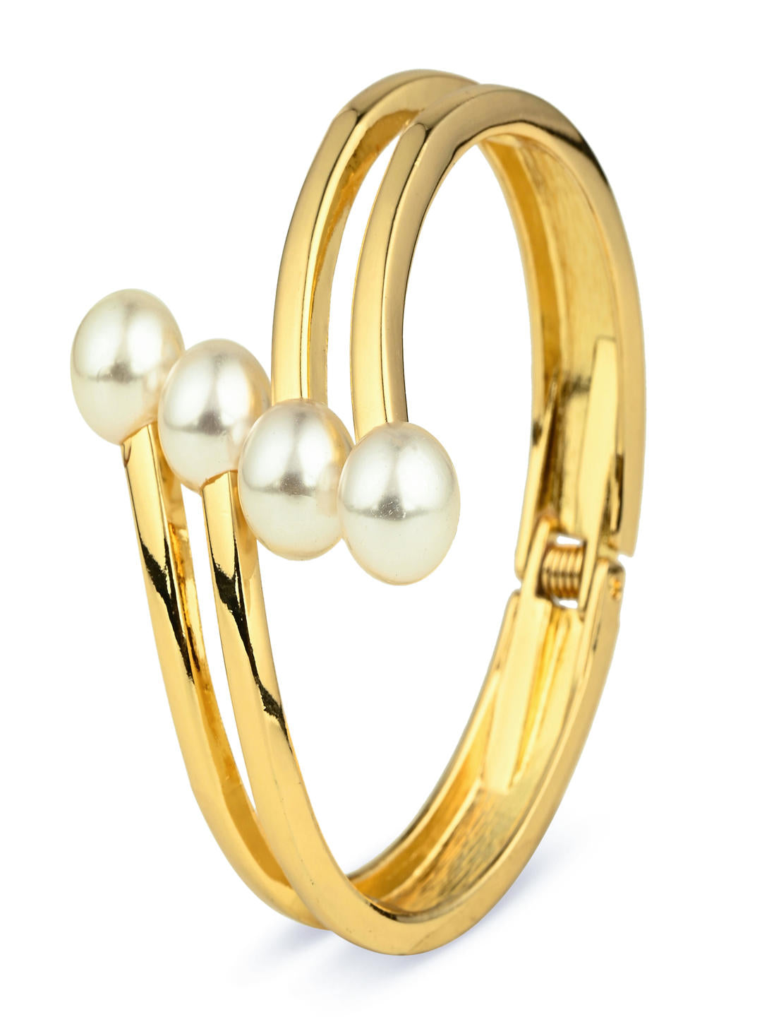 Elegant Pearl Detail Gold Statement Bangle
