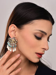 Regal Kundan Pearl & Blue Chandelier Earrings
