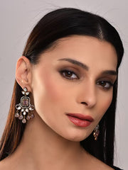 Pink Kundan Drop  Earring