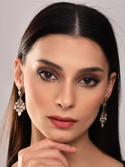 Rose-Tone Kundan Drop Earrings
