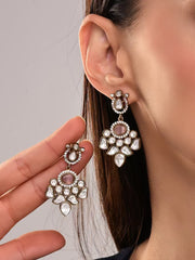Rose-Tone Kundan Drop Earrings
