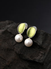 Green Pearl Drop Green Earring