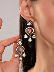 Pink Kundan Drop Earring