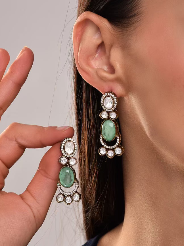 Pastel Green Kundan Drops