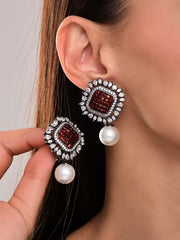 Radiant Red Pearl Drop Earrings