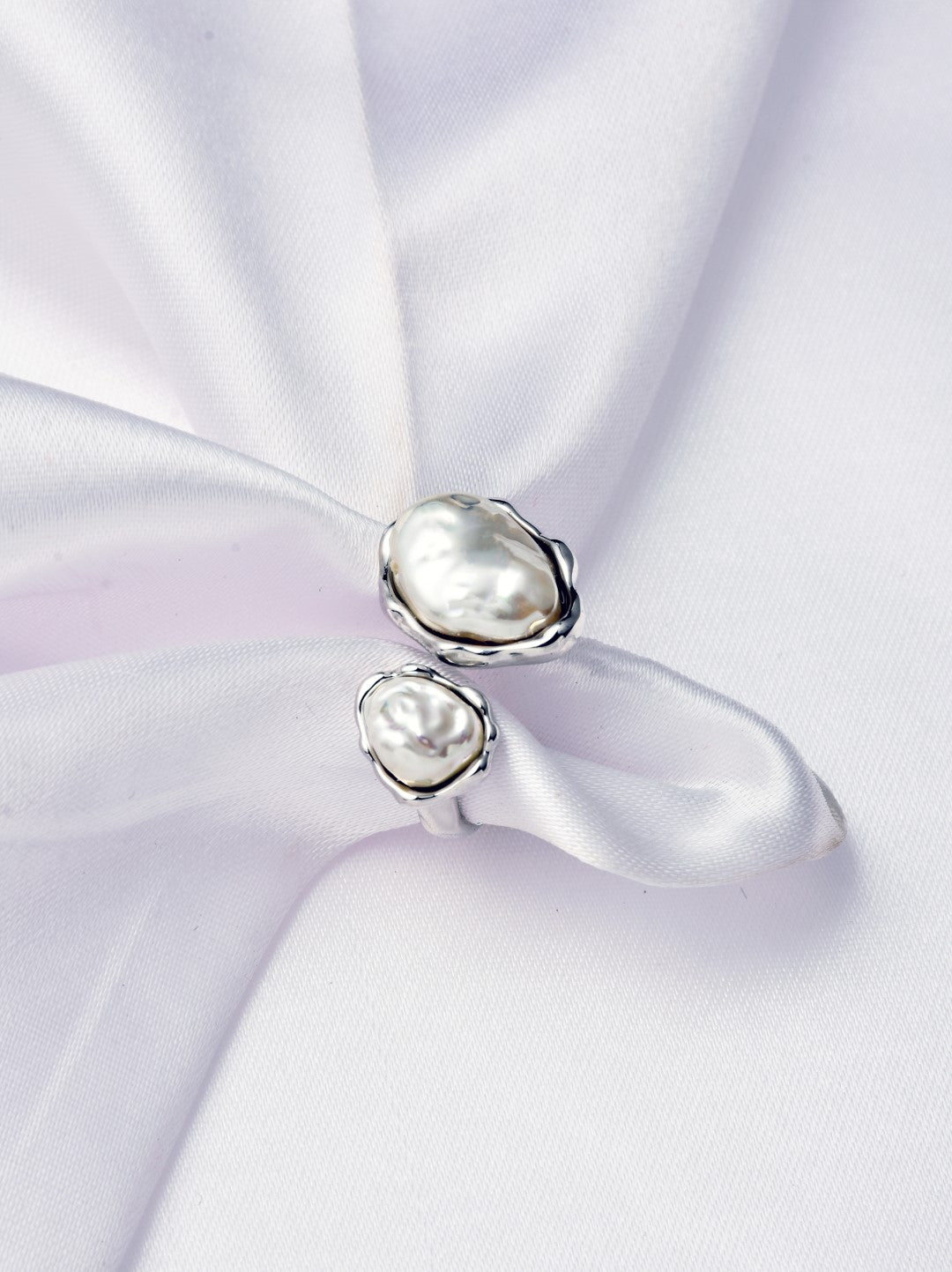 Silver Adjustable Baroque Pearl Ring