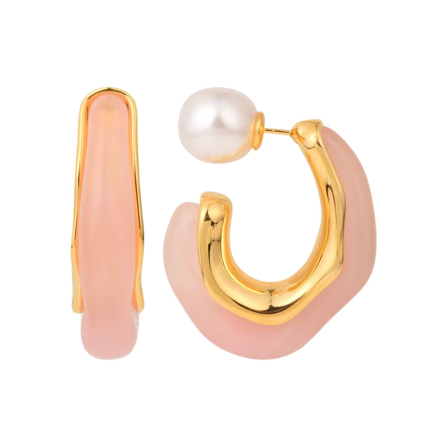 Pearl Curved Pink Hoop Earring