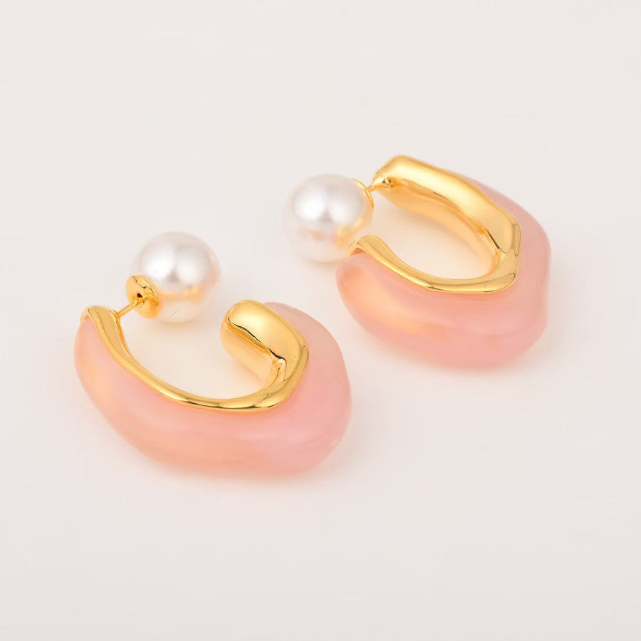 Pearl Curved Pink Hoop Earring