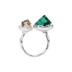 Adjustable green Cube shaped cubic zirconia ring