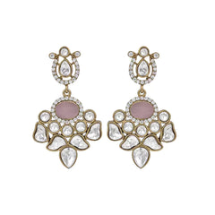 Rose-Tone Kundan Drop Earrings