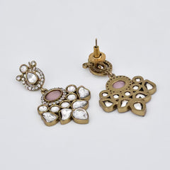 Rose-Tone Kundan Drop Earrings