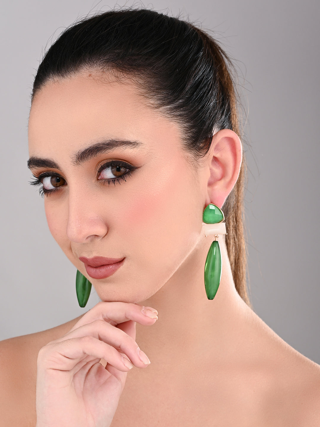 Green Trio Gem Drop Earrings