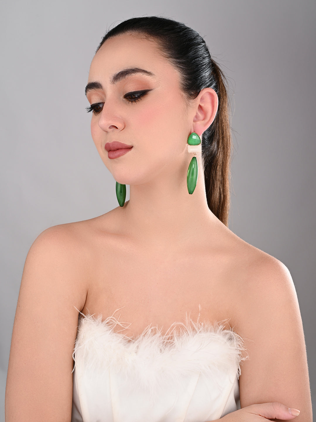 Green Trio Gem Drop Earrings