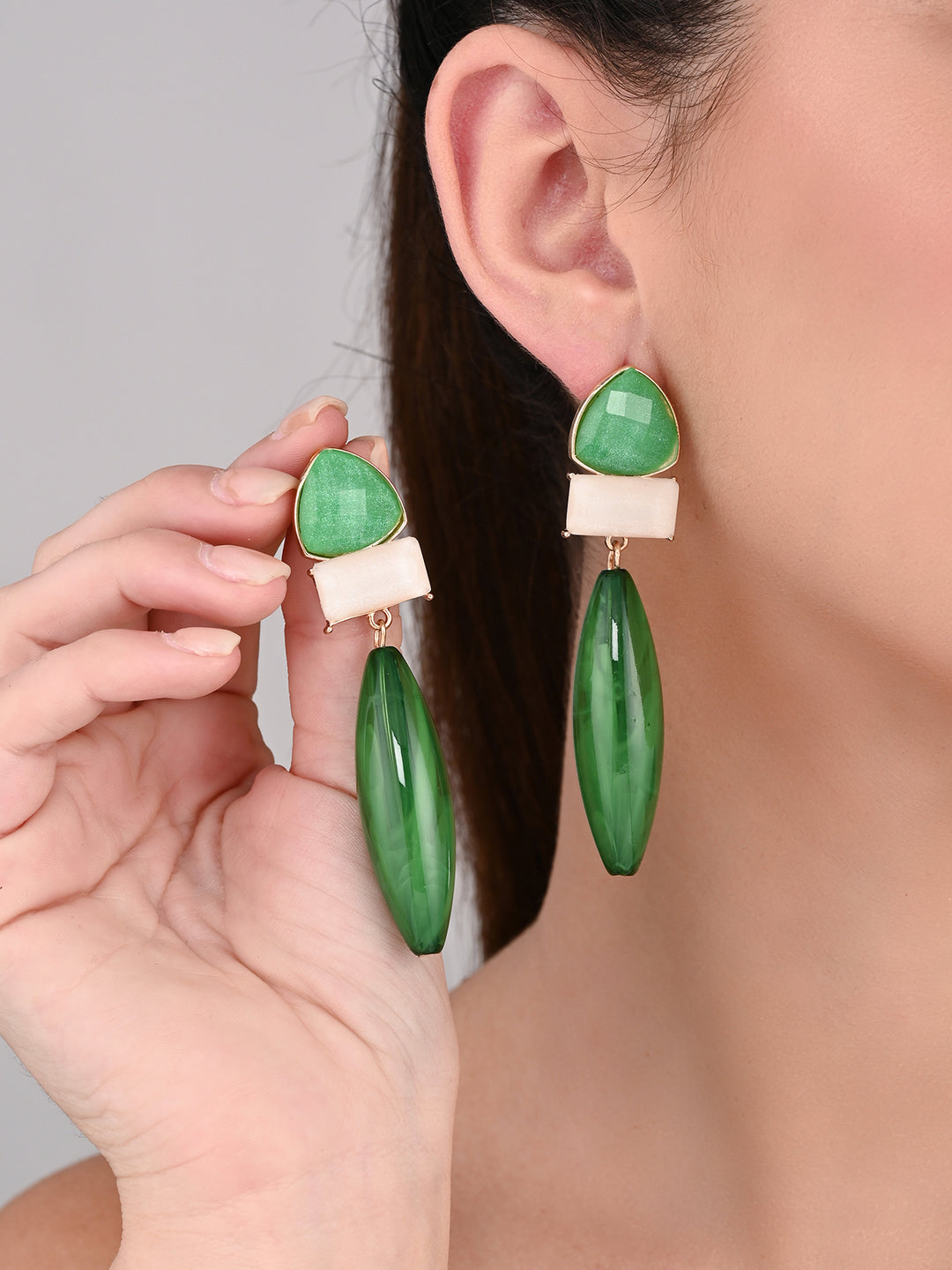 Green Trio Gem Drop Earrings