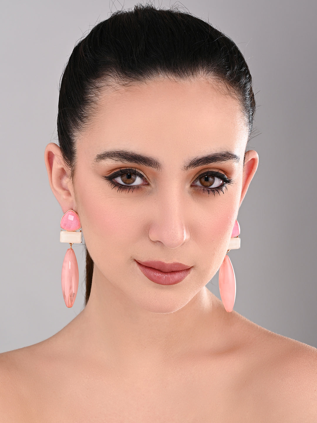 Pink Trio Gem Drop Earrings