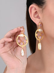 Statement Hoop & Pearl White Earrings