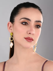 Green Gem & Pearl Dangle Earrings