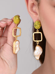 Green Gem & Pearl Dangle Earrings