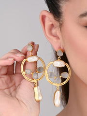 Statement Hoop & Pearl Pink Earrings