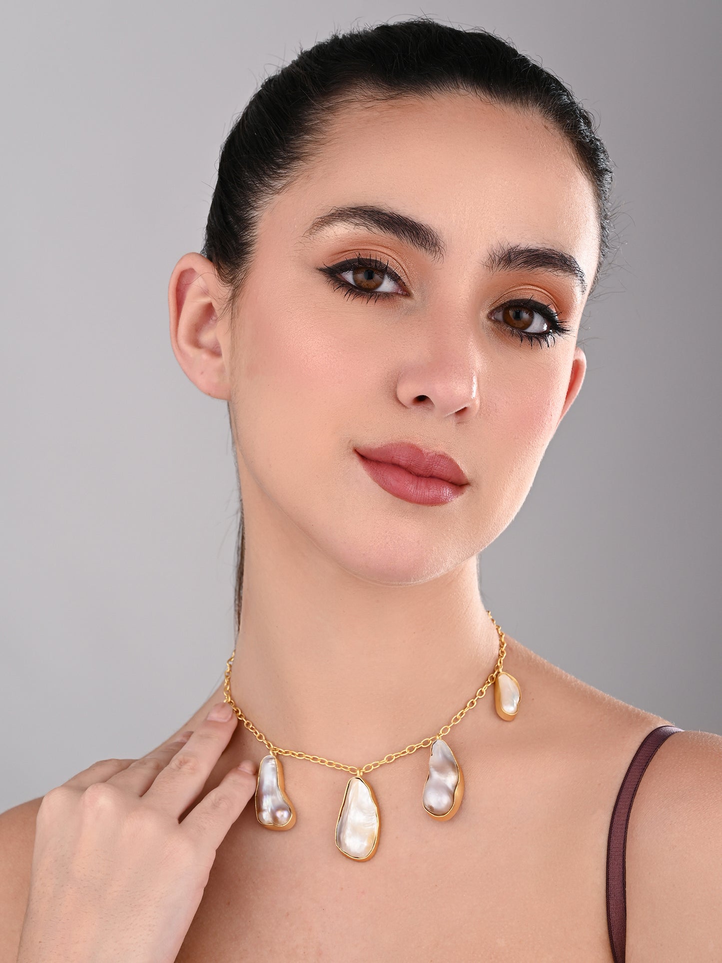 Golden Baroque Pearl Cascade Necklace