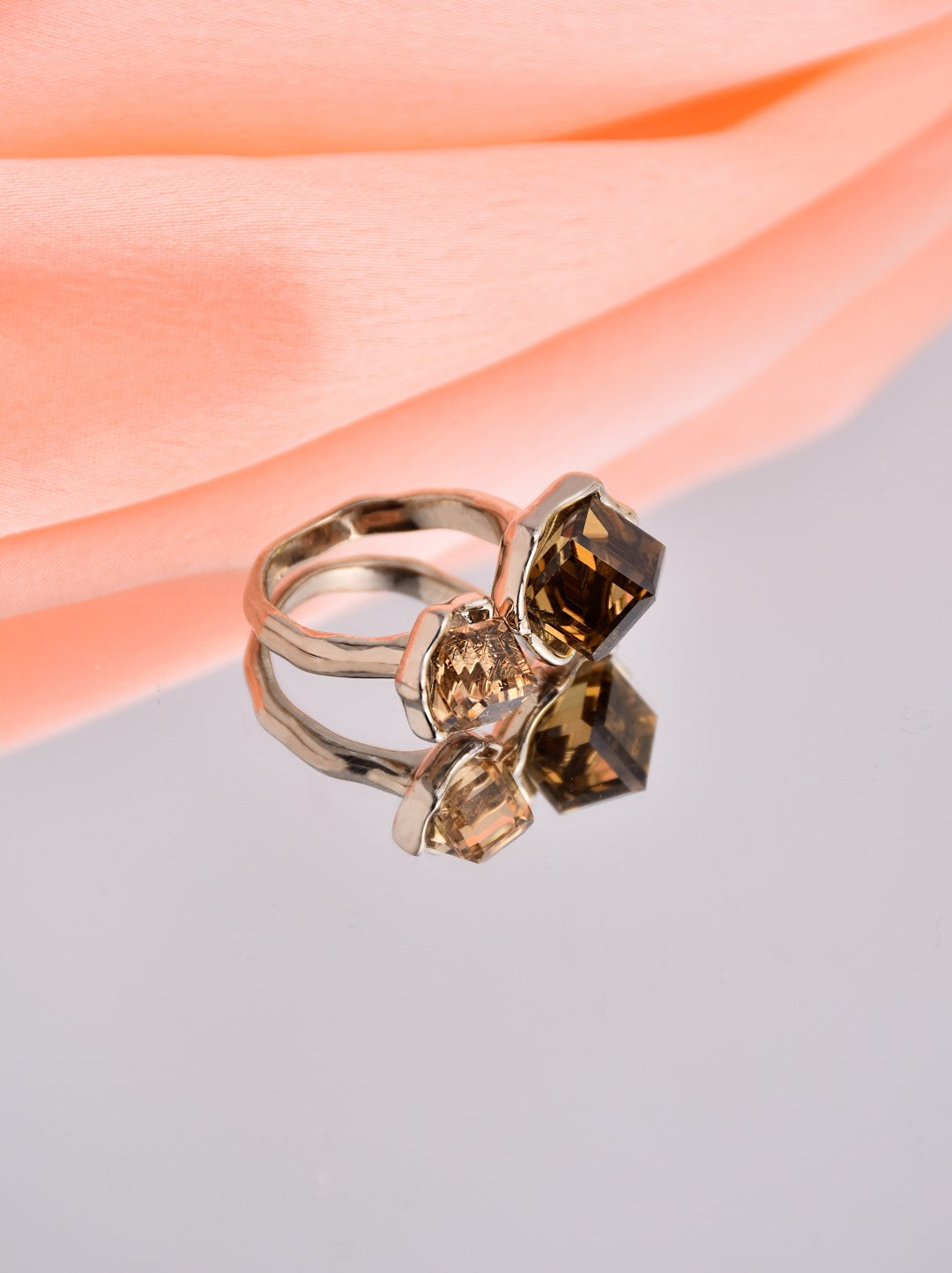 Adjustable Yellow Cube shaped cubic zirconia ring