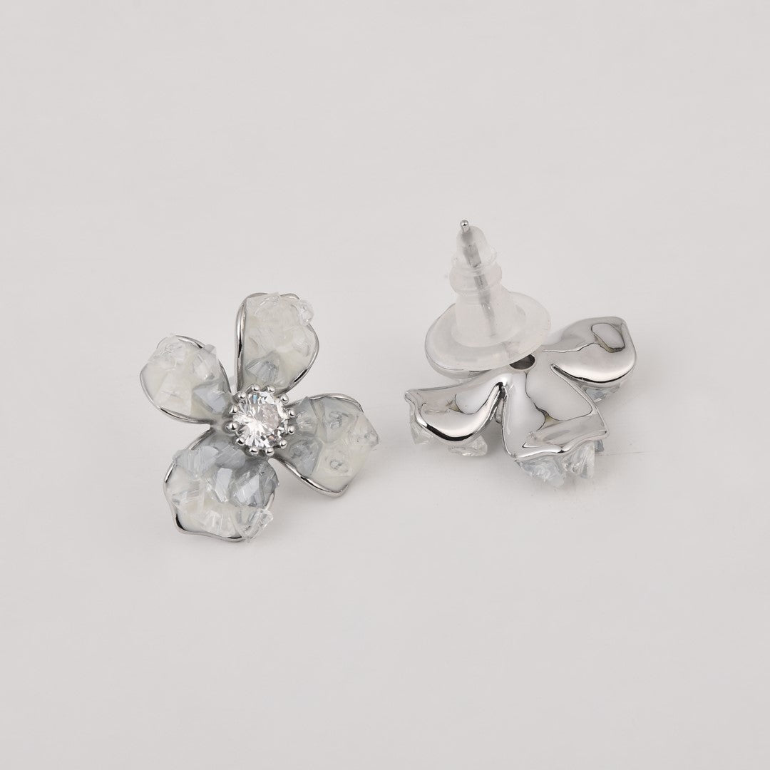 Grey Crystal Flower Earring