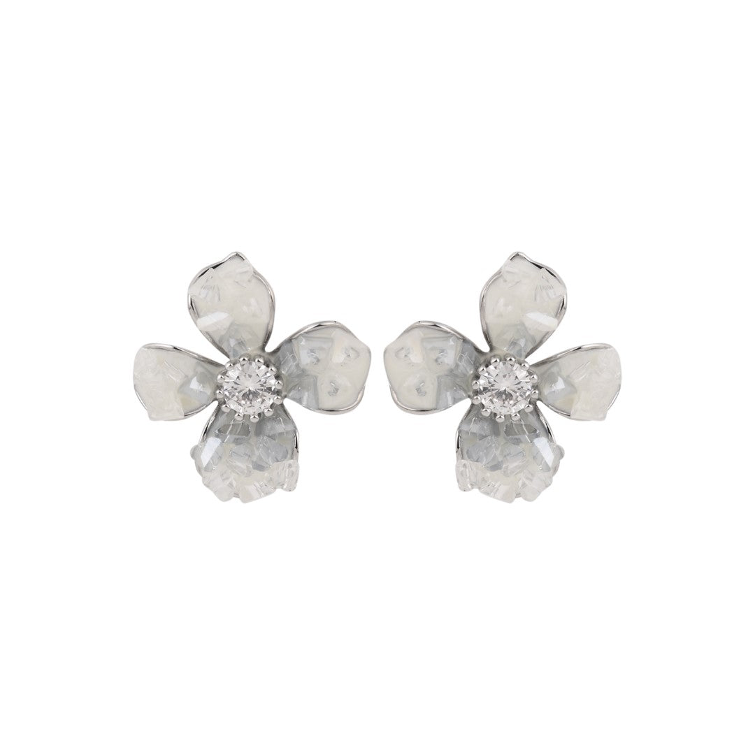 Grey Crystal Flower Earring
