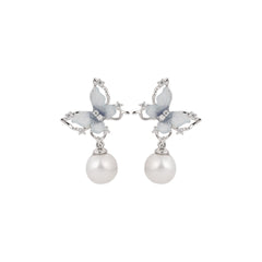 Blue Crystal Butterfly Earring with Pearl Drop