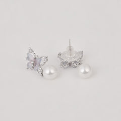 Crystal Butterfly Earring WITH Pearl Drop