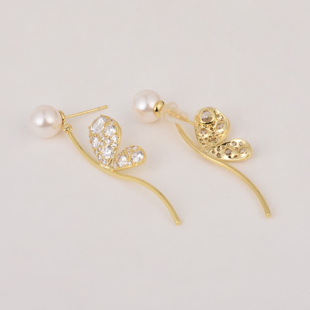 Butterfly wings Pearl Crystal Earring