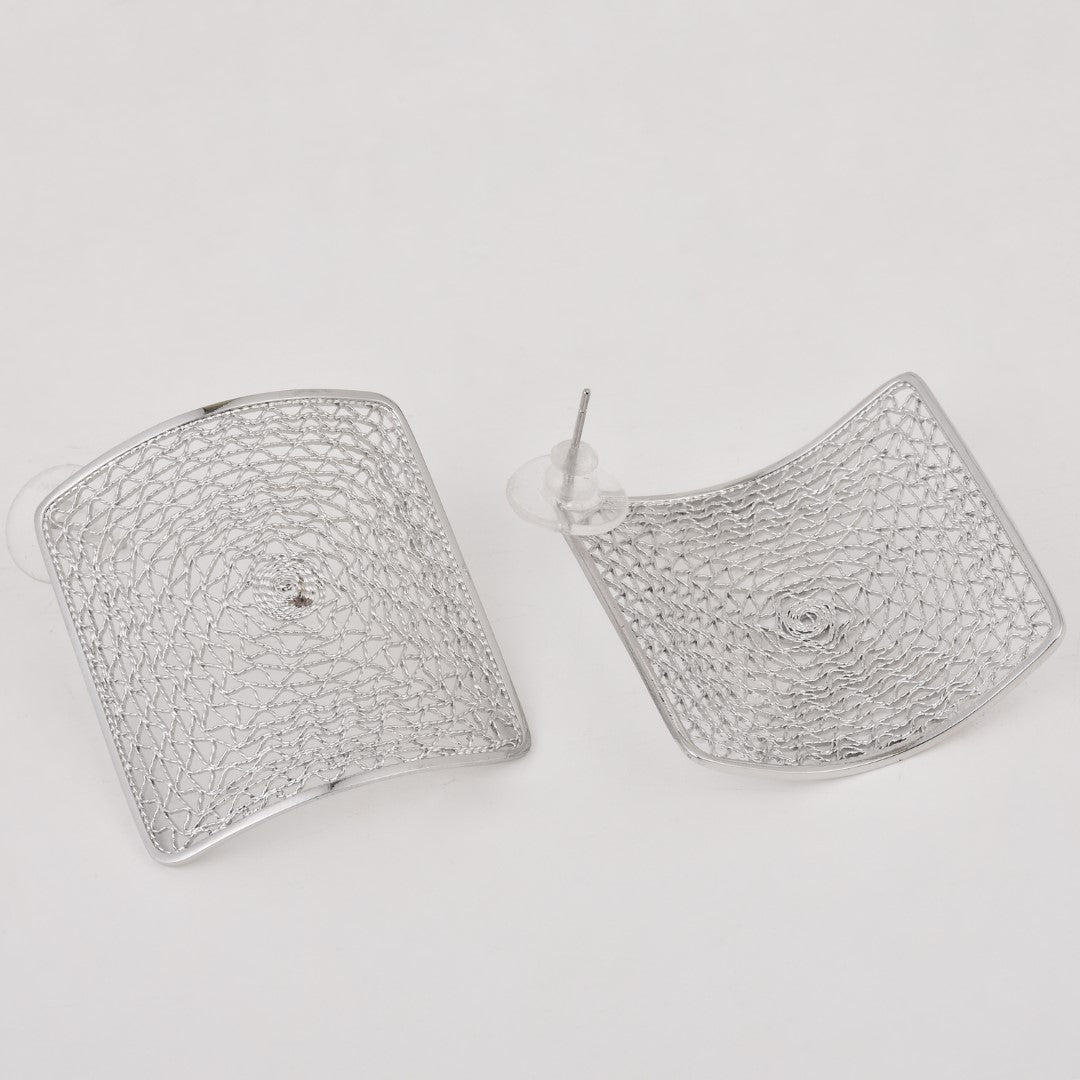 Silver Mesh Square Earring