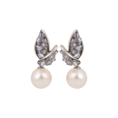 Grey Crystal Leaf Pearl Drop Earring