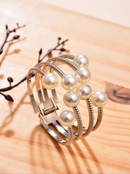 Silver Pearl Open Bangle