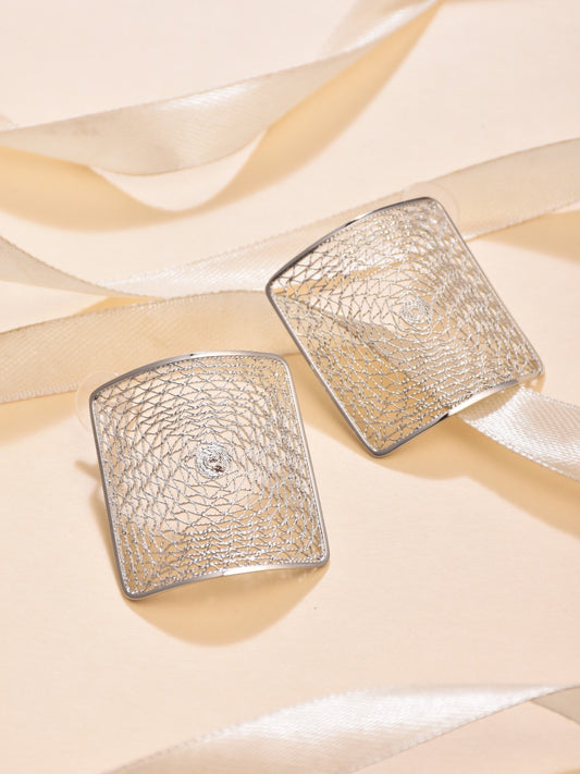 Silver Mesh Square Earring
