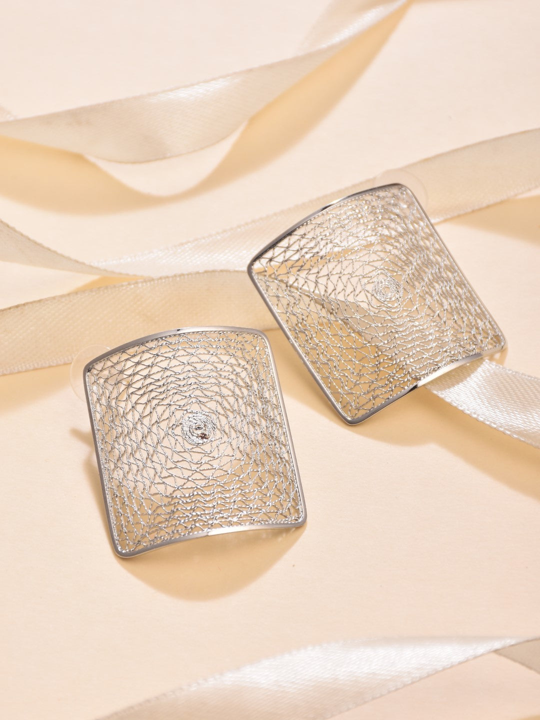 Silver Mesh Square Earring