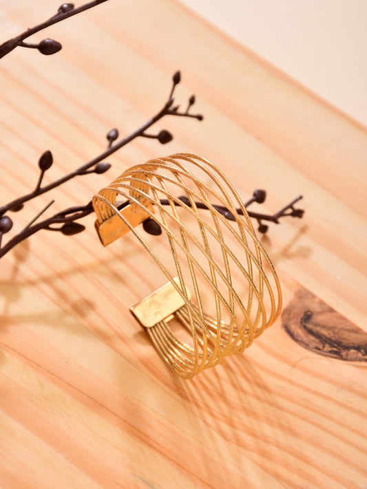 Criss cross Wired Gold Cuffs