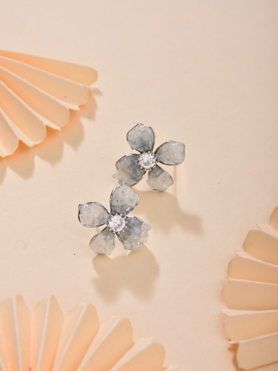 Grey Crystal Flower Earring