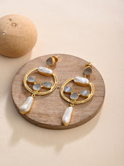 Statement Hoop & Pearl Pink Earrings