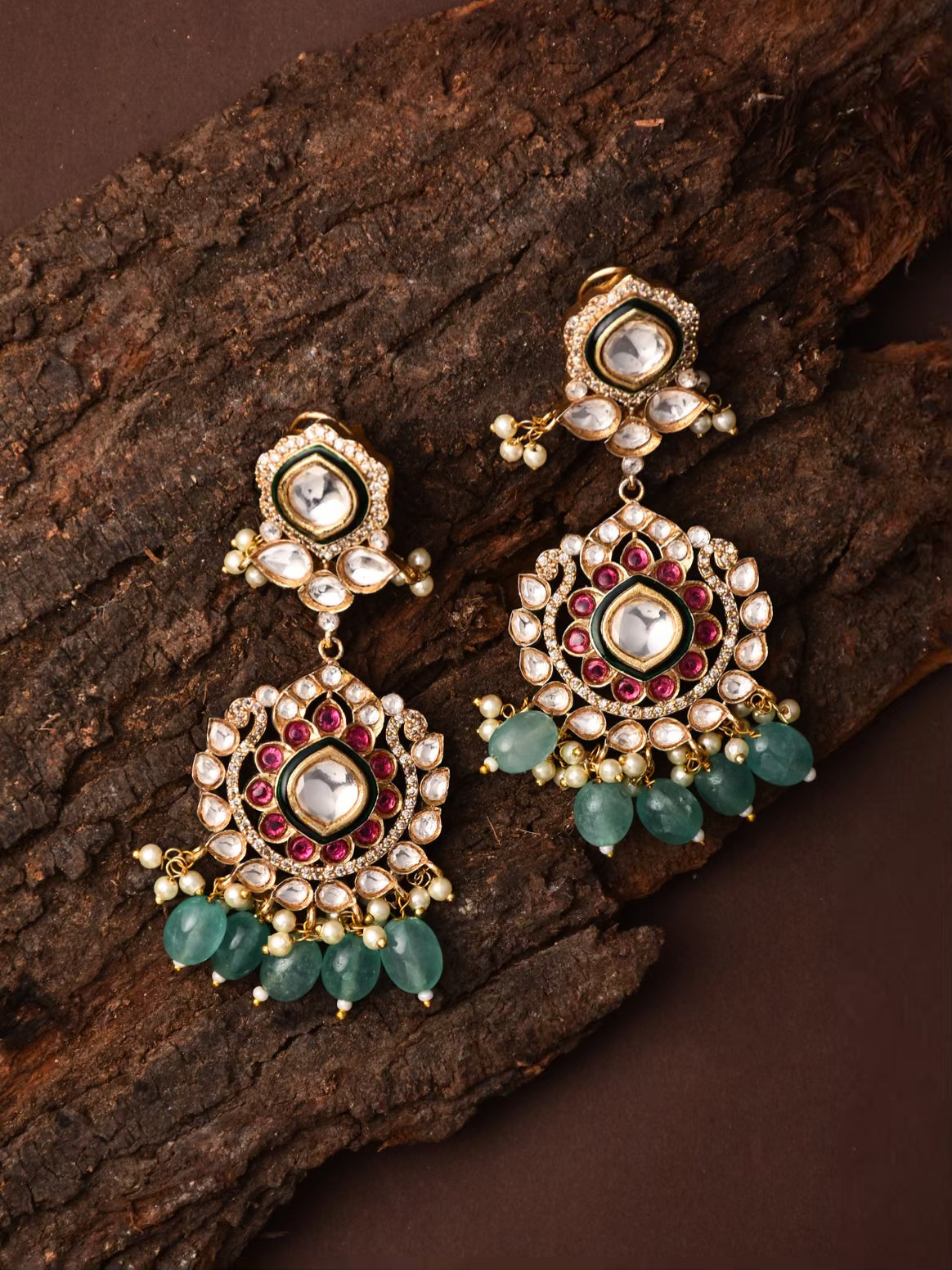 Silver Foil Kundan Drop Earring