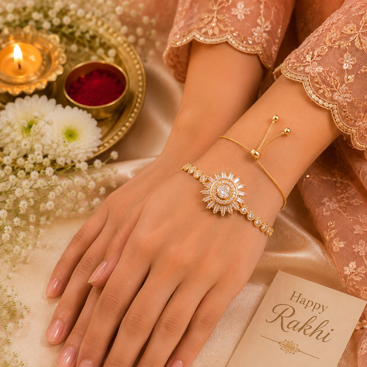 Sunburst Crystal Adjustable Lumba Bracelet Rakhi