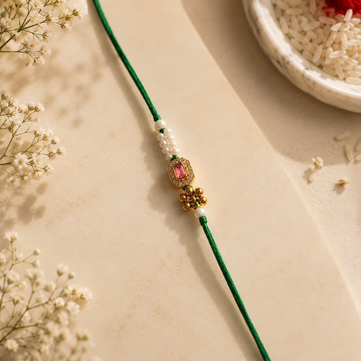 Emerald Green Bhaiya Bhabhi Rakhi Set – Traditional Lumba & Designer Rakhi Combo