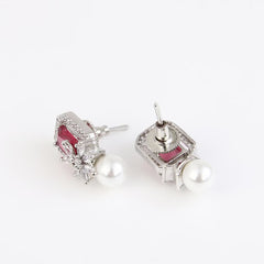 Ruby Red Pearl Stud Earring