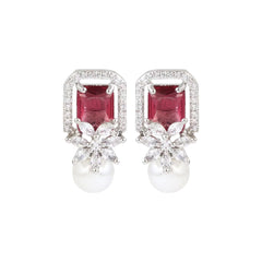 Ruby Red Pearl Stud Earring