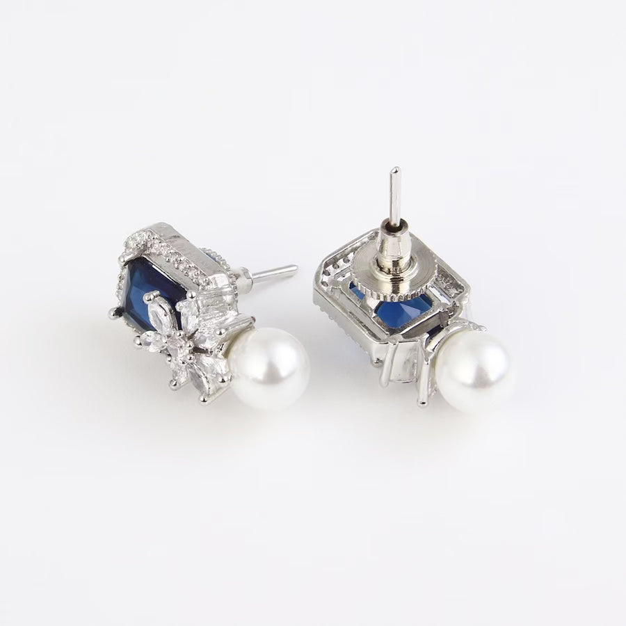Sapphire Blue Pearl Stud Earring